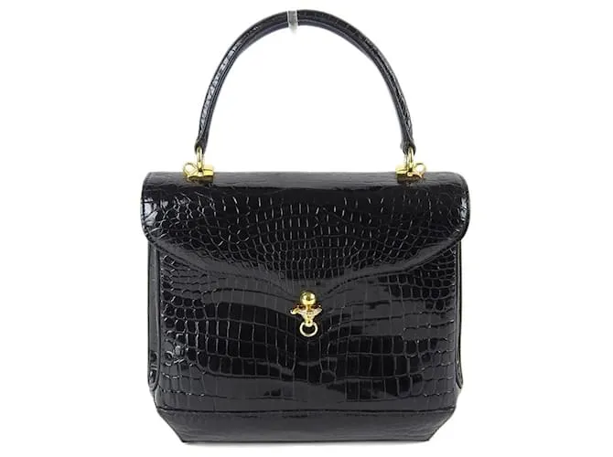 Autre Marque Borsa a mano in pelle di coccodrillo nera formale Nero