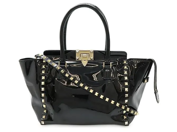Borsa 2 in 1 in pelle verniciata Rockstud di Valentino Garavani Nero