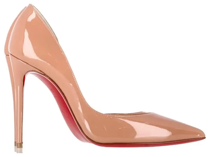 Christian Louboutin Iriza 100 Décolleté Punta in Pelle Verniciata Beige