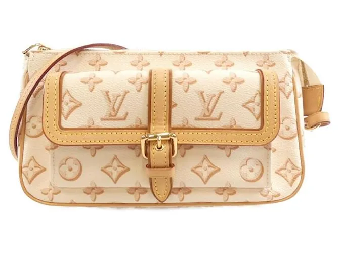 Borsa a spalla Maxi Pochette Accessoires in tela rivestita Louis Vuitton Fall For You Marrone Beige