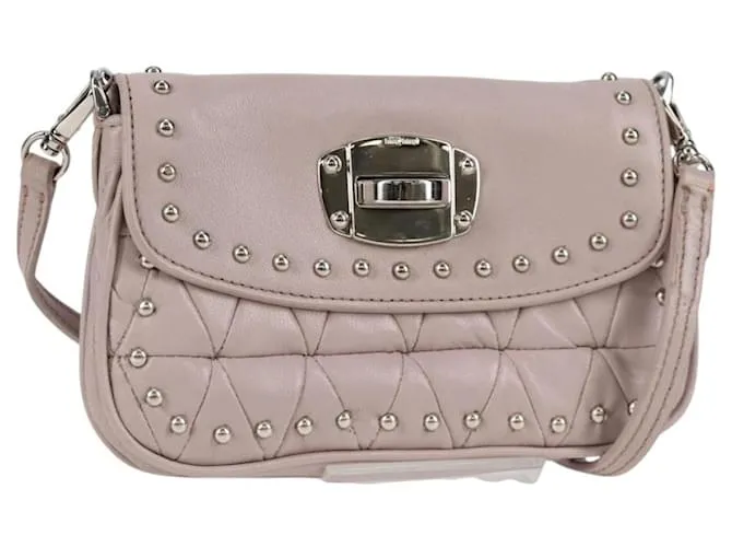 Borsa a spalla in pelle Miu Miu Studs Chain rosa argento autentica 130159V