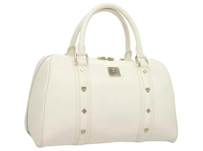 MCM Studs Borsa a Mano in Pelle Bianca Oro Auth 129494 Bianco D'oro