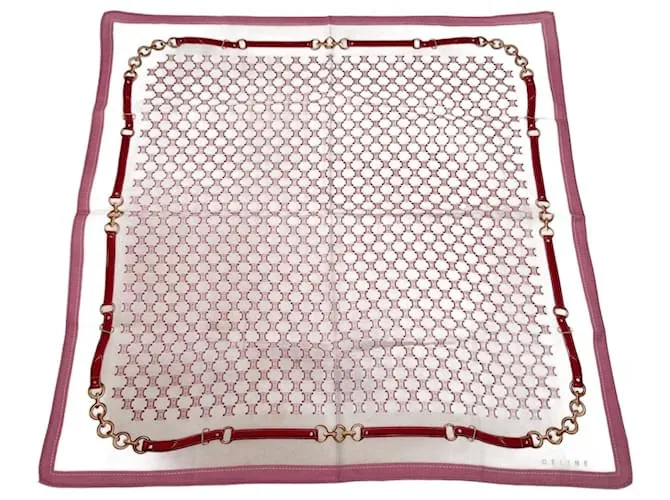 Céline Sciarpa vintage Celine Triomphe Monogramma bianca rosa