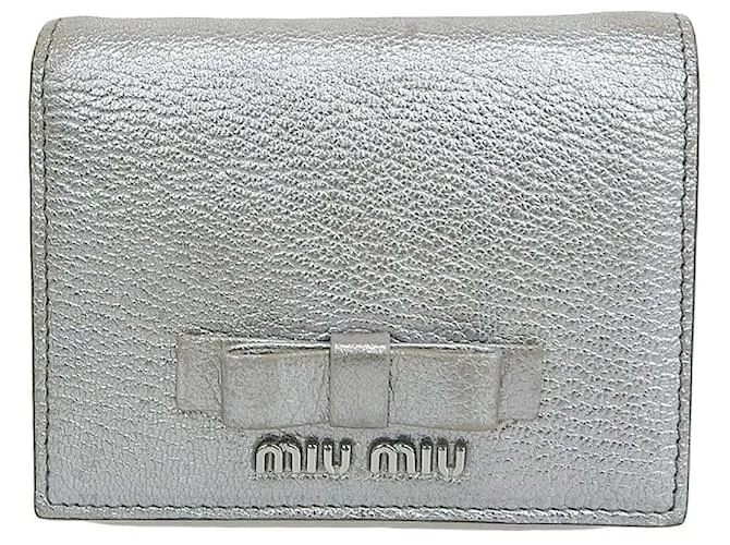 Portafoglio bifold in pelle Miu Miu argento