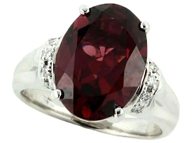 Autre Marque Anello in granato rodolite in platino Pt900 10,5 Rosso