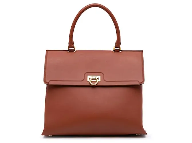 Salvatore Ferragamo Borsa a mano Gancini Trifolio in pelle marrone Ferragamo
