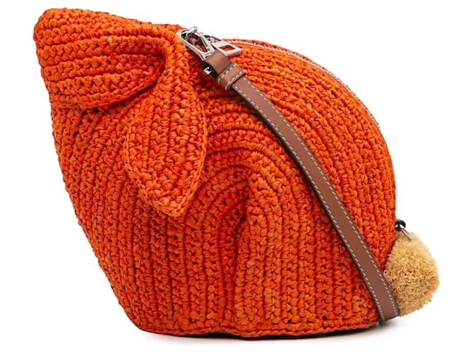 LOEWE Arancione Mini Raffia Bunny Crossbody