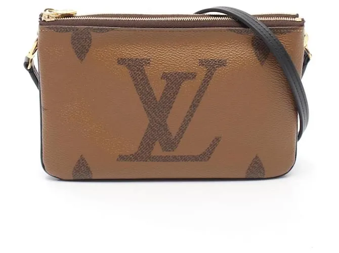 Borsa a Spalla Pochette Double Zip Monogram Gigante Inverso Louis Vuitton Marrone