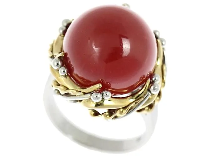 Autre Marque Anello in corallo Platino Pt900/K18YG Rosso