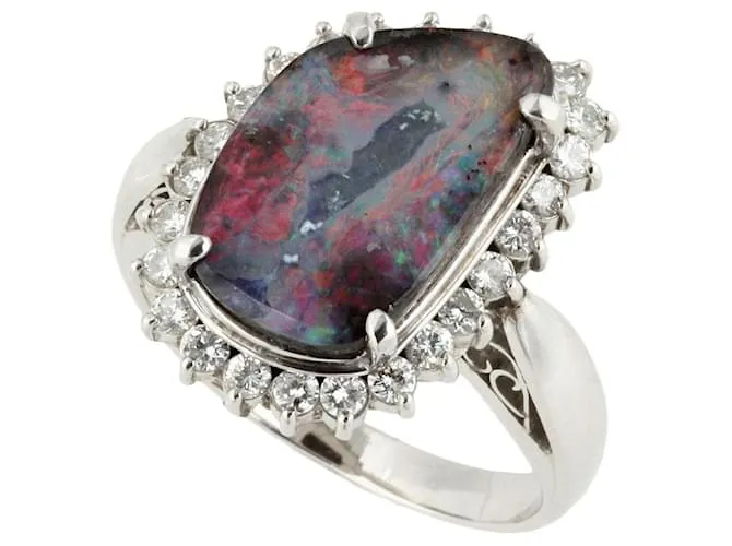 Autre Marque Anello in opale Pt900 in platino 15,5 senza marca Bianco