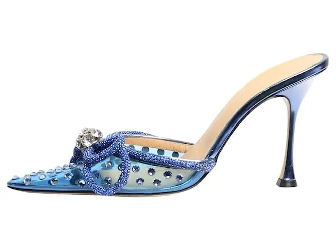 Mach & Mach Mule a punta blu con cristalli e fiocco doppio - taglia EU 40 (UK 7)