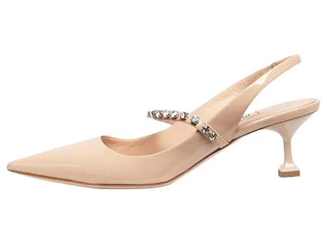 Miu Miu Décolleté slingback in vernice rosa con diamanti - taglia EU 37