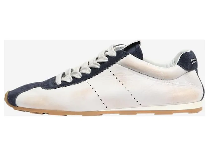 Miu Miu Sneaker in pelle scamosciata bianca e blu navy - taglia EU 38 Bianco