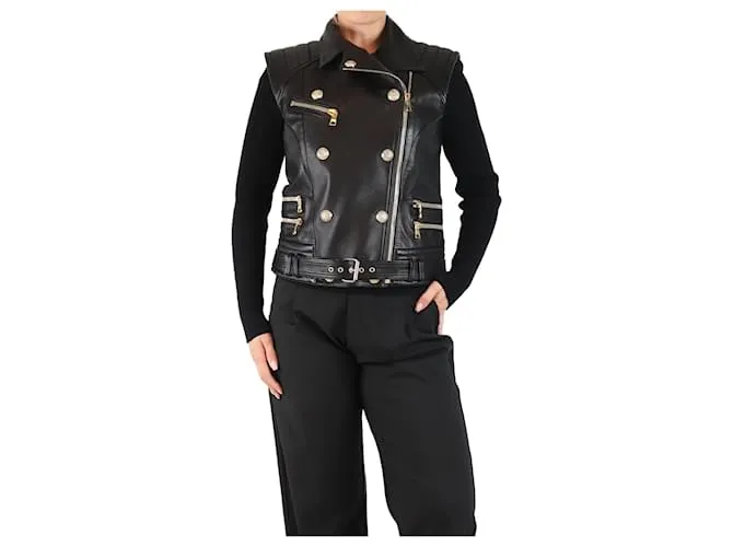 Balmain Gilet da motociclista in pelle nera - taglia UK 14 Nero