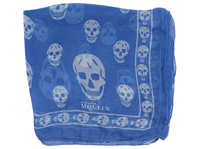 Alexander Mcqueen Sciarpa con stampa di teschio blu e bianco