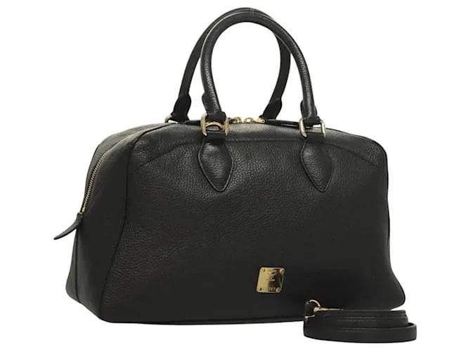 MCM Studs Borsa a Mano in Pelle 2 vie Nero Oro Auth 129401 D'oro