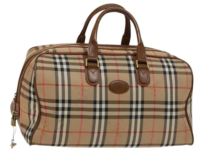 Autre Marque Borsa Boston in tela beige a quadri Nova Check di Burberrys, oro Auth BA2882 D'oro