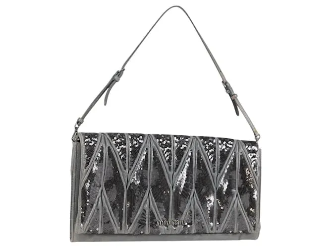 Borsa a spalla Miu Miu in pelle con paillettes azzurro chiaro argento autentica 130158V Blu chiaro