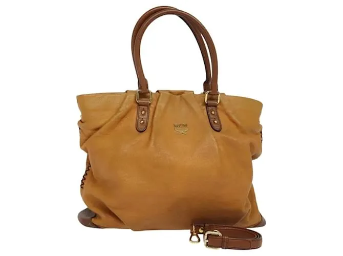 Borsa MCM in pelle 2 vie marrone oro Auth 129082 D'oro