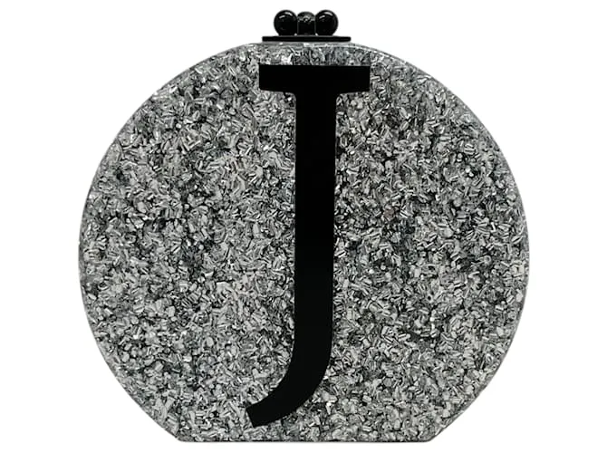 Autre Marque Minaudière "J" in glitter argento Edie Parker