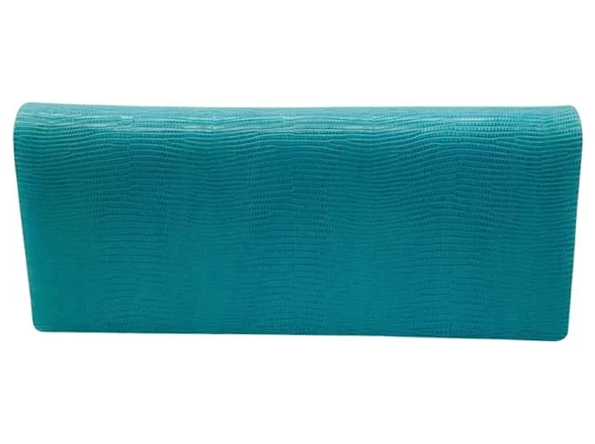 Autre Marque Clutch da sera in pelle embossata turchese Lalo Handbags Blu