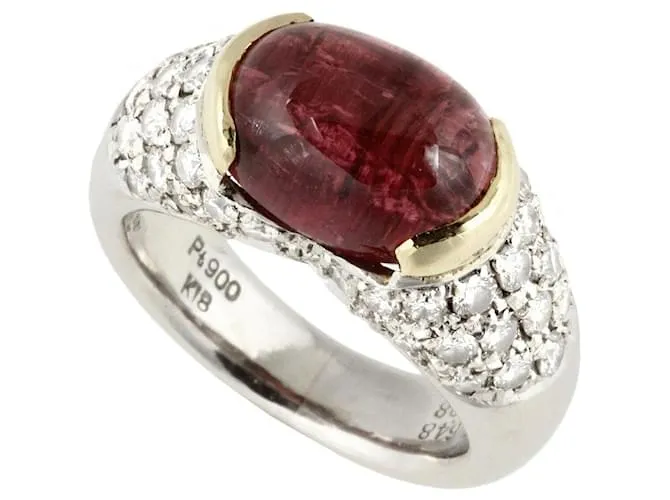 Autre Marque Anello in tormalina in platino Pt900 K18YG Rosa