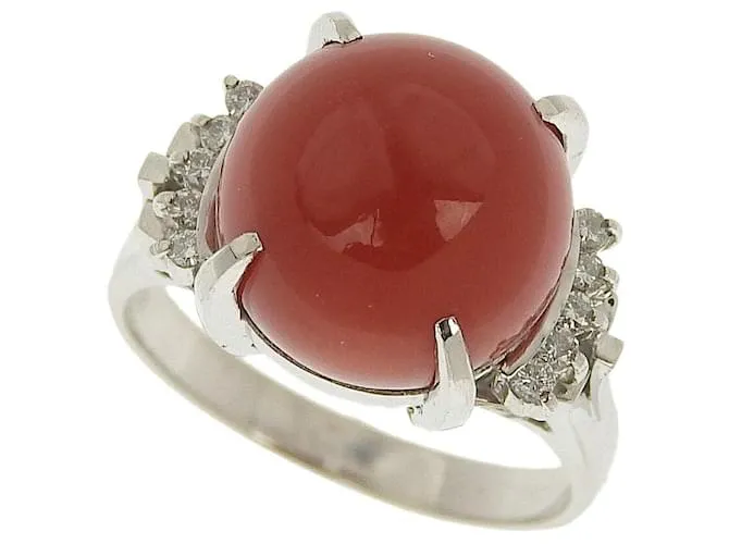 Autre Marque Anello in corallo Pt900 Diamante 11.5 Rosso
