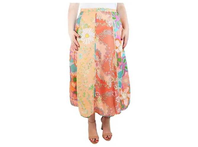 Zimmermann Gonna midi in lino floreale pesca - taglia UK 14 Arancione