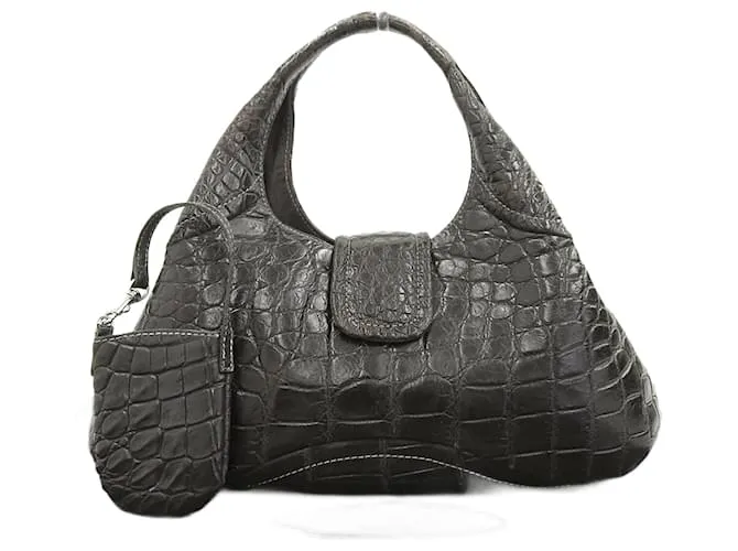 Autre Marque Borsa in pelle di coccodrillo marrone scuro