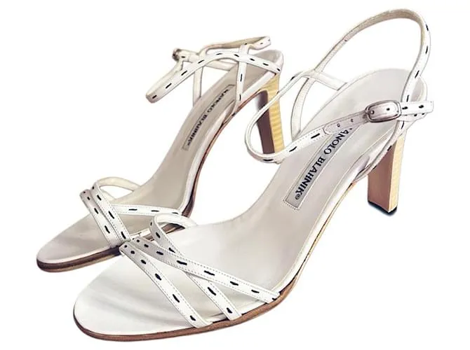 Sandali Vintage Manolo Blahnik Bianchi – Tacchi in Pelle Cucita – EU36.5 / US6 – Made in Italy Bianco