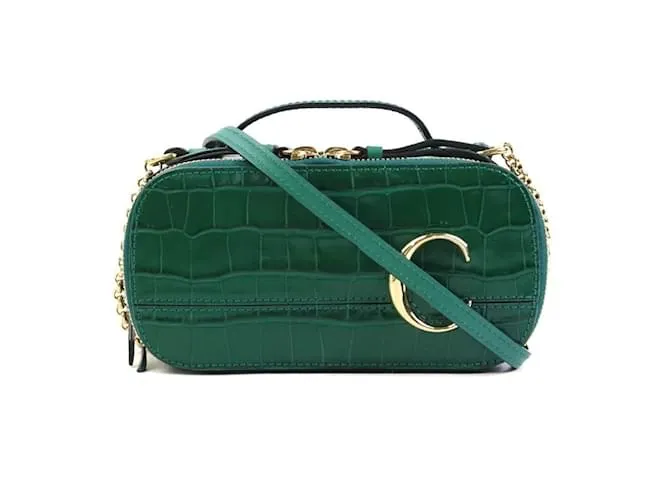 Borsa a spalla in pelle goffrata Chloé Green Verde