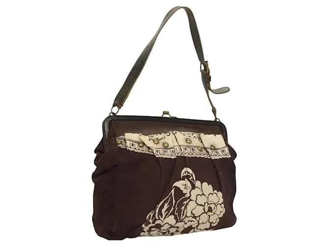 Borsa a Spalla Miu Miu in Tela Pelle Marrone Oro Auth bs27423 D'oro