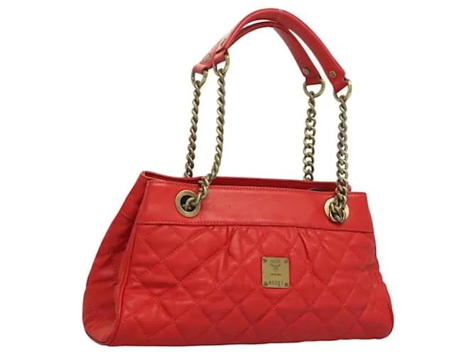 Borsa a spalla MCM in pelle rossa Auth 129555 Rosso