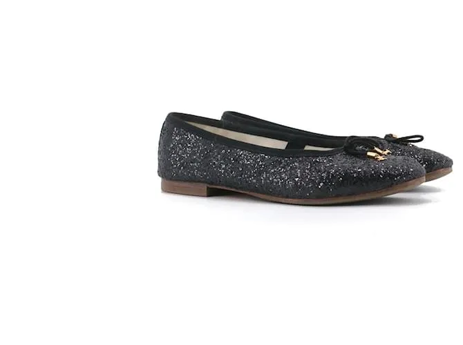 Céline CELINE - Ballerine in pelle nera Celine Triomphe con glitter (T39) Nero
