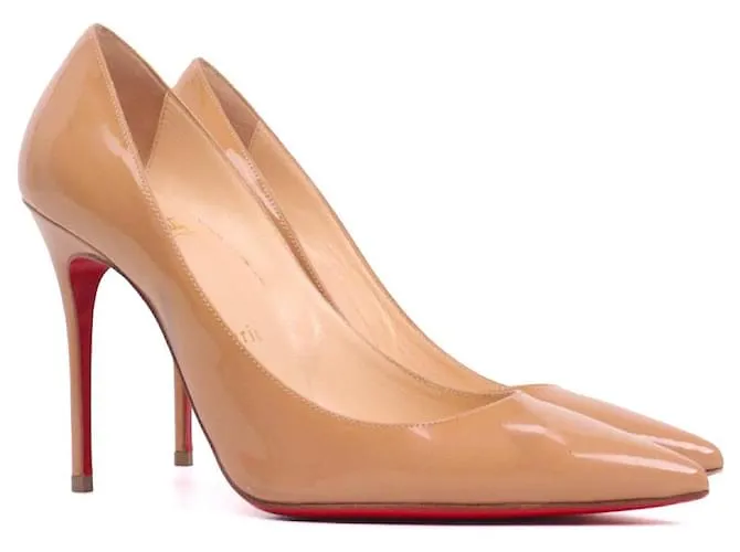 Christian Louboutin LOUBOUTIN - Décolleté Kate Louboutin in pelle verniciata beige liscia (taglia 36,5)