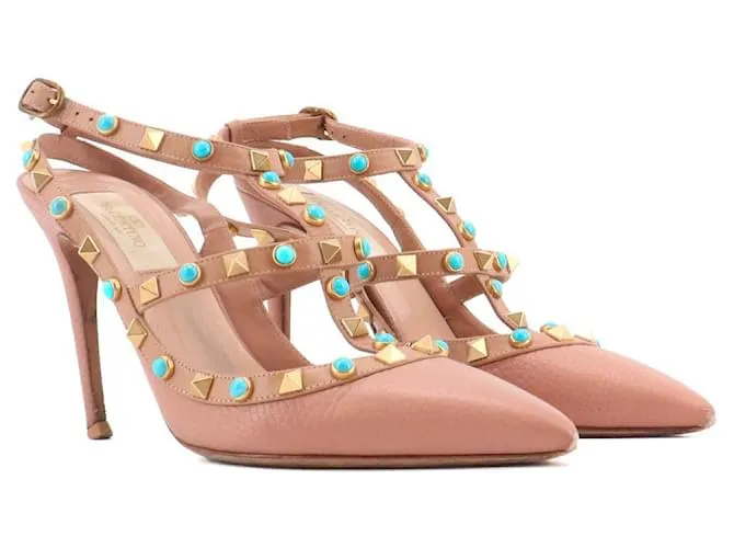 Valentino Garavani VALENTINO - Décolleté Rockstud Valentino in pelle grana rosa nude