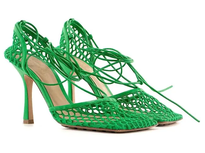 BOTTEGA VENETA - Sandali con tacco Bottega Veneta in crochet verde (T38)