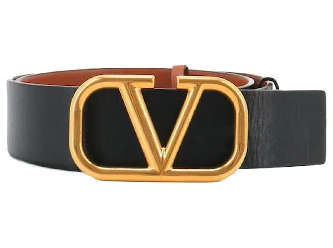 Valentino Garavani VALENTINO - Cintura Reversibile Signature Vlogo Valentino in Pelle Nera e Marrone (T85) Nero