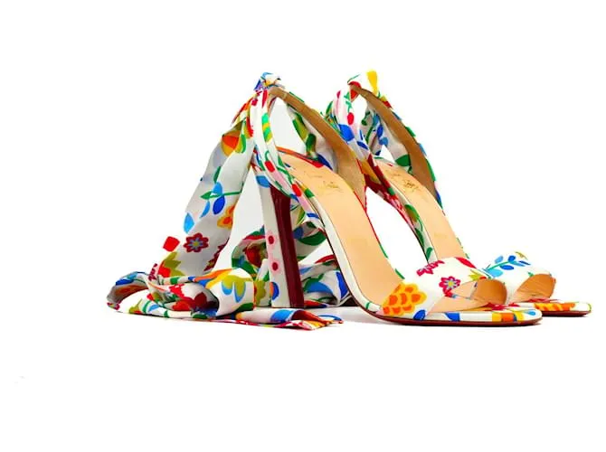 Christian Louboutin LOUBOUTIN - Sandali Desert in Seta Floreale Multicolore (T40)