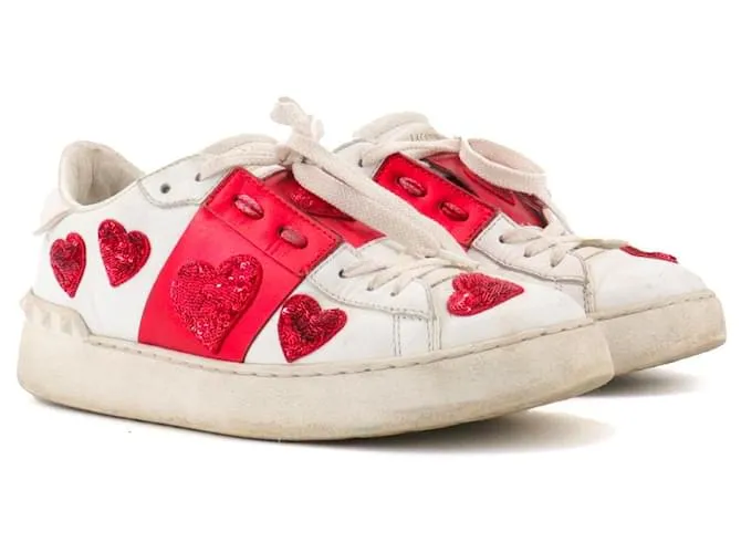 Valentino Garavani VALENTINO - Sneakers Valentino Open in pelle bianca e rossa (Taglia 36) Bianco