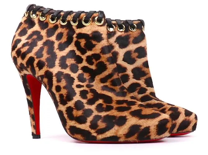 Christian Louboutin LOUBOUTIN - Stivaletti Ostri Louboutin in pelle di pony con stampa leopardata (taglia 38) Marrone