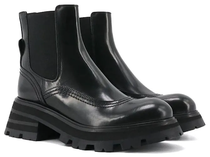 ALEXANDER MCQUEEN - Stivali Chelsea Alexander McQueen in pelle nera (Taglia 37,5) Nero