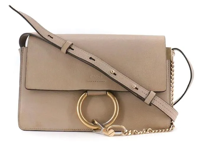 CHLOÉ - Borsa a spalla Chloé Faye PM in pelle grigia taupe Grigio