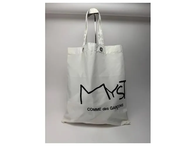 Comme Des Garcons Borsa tote vintage in poliestere Comme Des Garçons bianca e nera Bianco