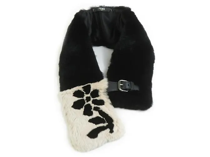 Stola in pelliccia nera e pelle Fendi Nero
