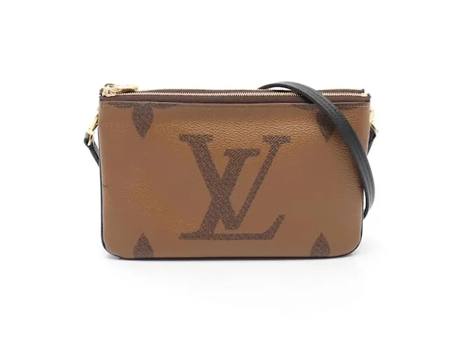 Borsa a Spalla Double Zip Pochette Louis Vuitton Marrone Beige