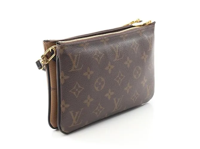 Borsa a Spalla Double Zip Pochette Louis Vuitton Marrone Beige Monogramma