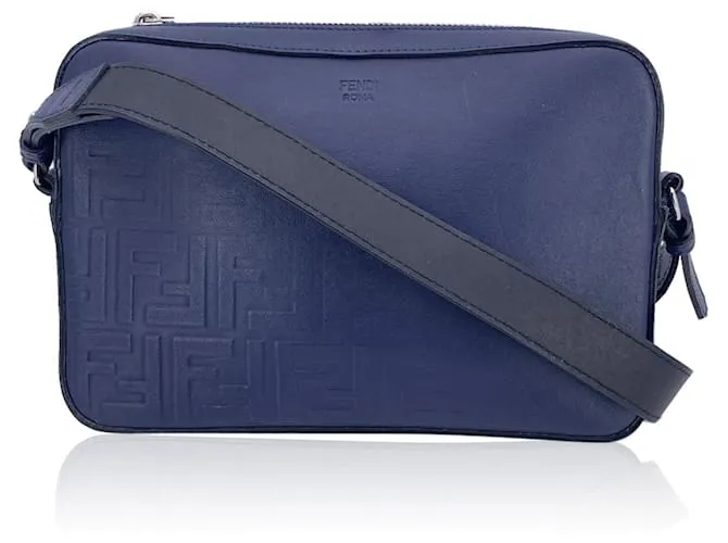 Zucca Fendi Borsa a tracolla in pelle con logo Forever Fade in rilievo blu