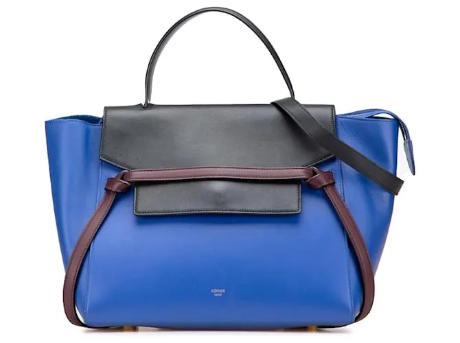 Céline Borsa a cintura mini tricolore in pelle di vitello liscia blu Celine