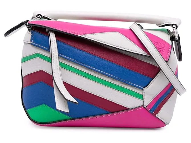 LOEWE Mini Borsa Zigzag Puzzle Edge in Pelle di Vitello Bianca Bianco